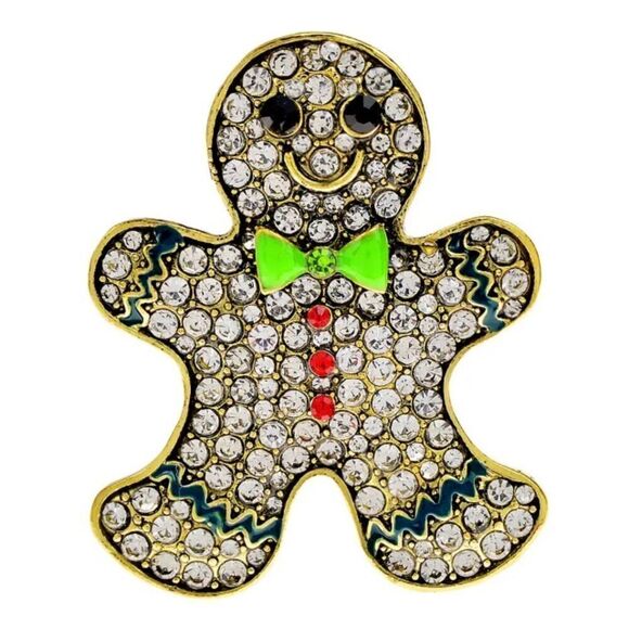 Rhinestone Gingerbread Boy Brooch Pin Christmas Fashion Jewelry New - Picture 1 of 3